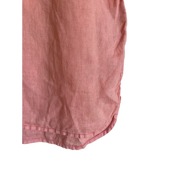 Nicole Miller Size Small Salmon Pink Orange 100% Linen Collared Popover Short Sl - Picture 4 of 5